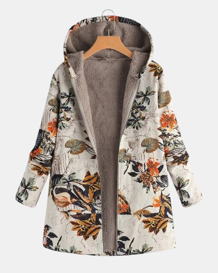 Hanneke | Boho-sherpatakki huppuineen ja kukkakuviolla