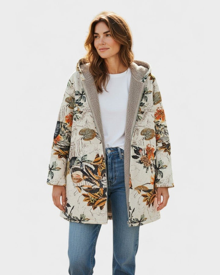 Hanneke | Boho-sherpatakki huppuineen ja kukkakuviolla
