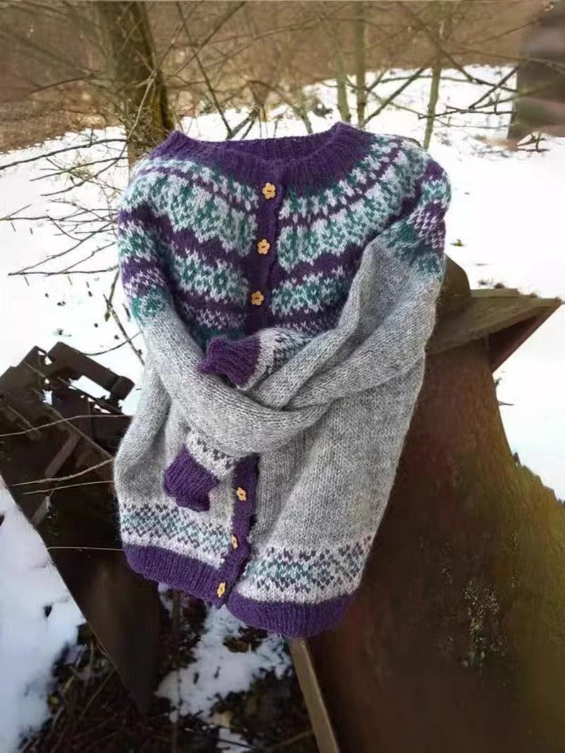 Naomi | Harmaa-violetti Pohjolan neuletakki
