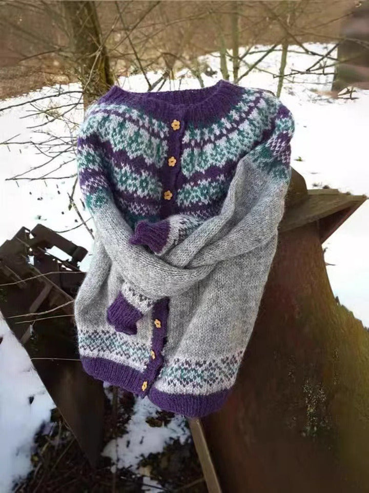 Naomi | Harmaa-violetti Pohjolan neuletakki