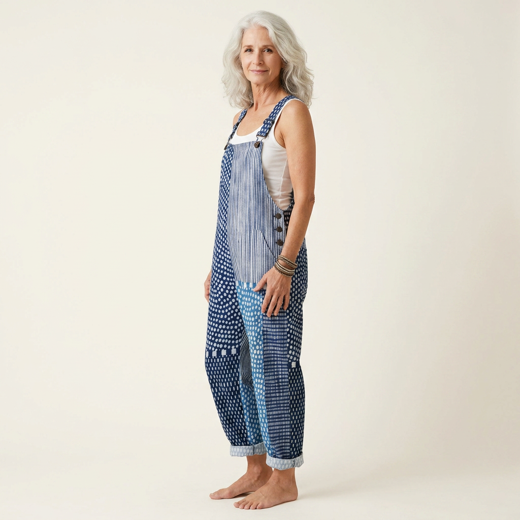 Hilde | Siniset patchwork-haalarit